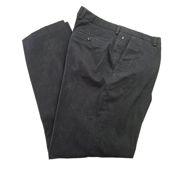 BOSS Hugo Boss Navy Cotton Slacks Mens 36R Straight Leg Flat Front Slash Pockets - Picture 1 of 11